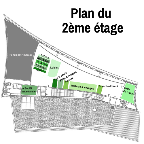 Plan du deuxième étage de la médiathèque 4C