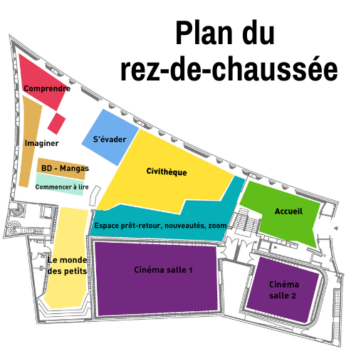 Plan du rez-de-chaussée de la médiathèque 4C